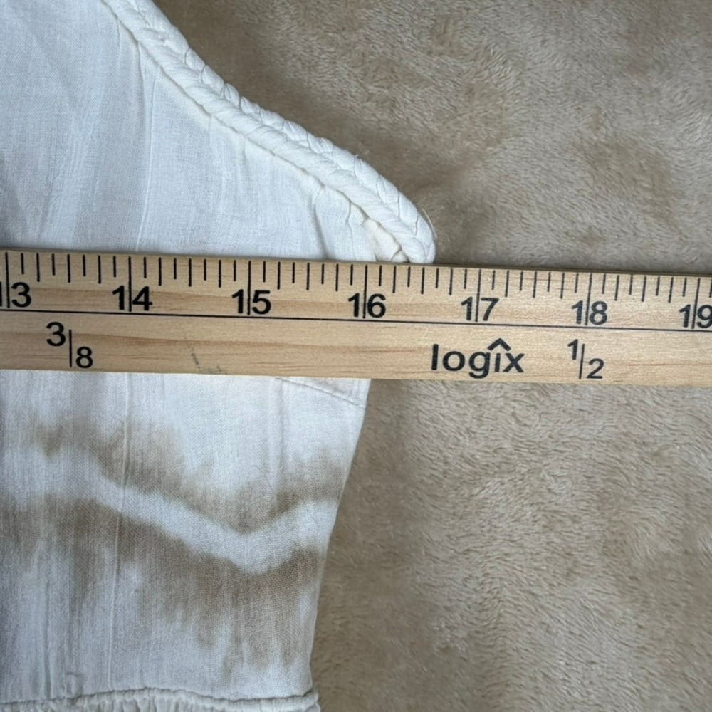 Aerie Women M White Tan Tie Dye Tiered Cotton Maxi Dress Braided Strap Open Back - Picture 9 of 10